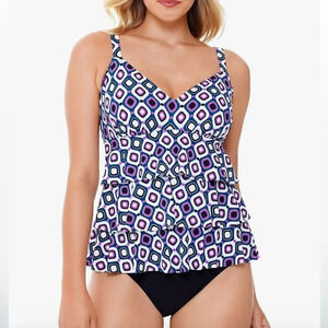 Swim Solutions Printed Hip‎ Minimizer One-Piece Swimsuit Purple 16